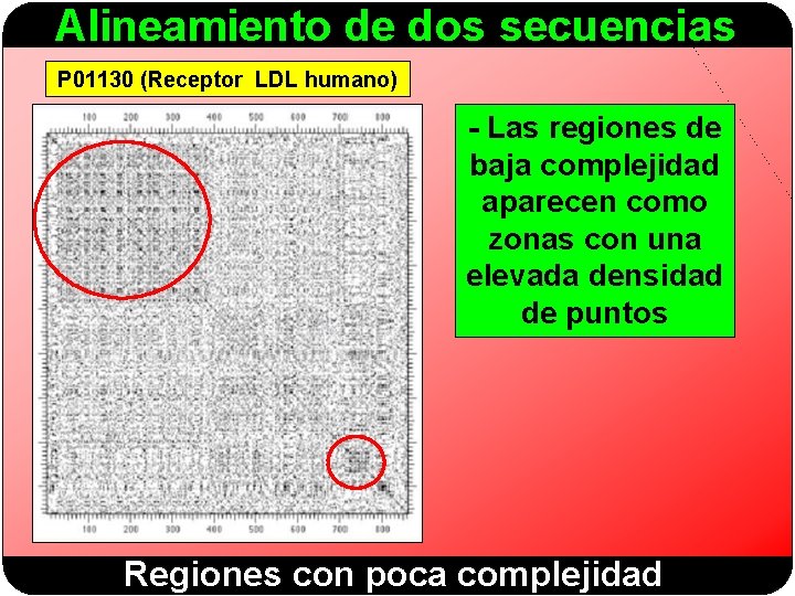 Alineamiento de dos secuencias P 01130 (Receptor LDL humano) - Las regiones de baja