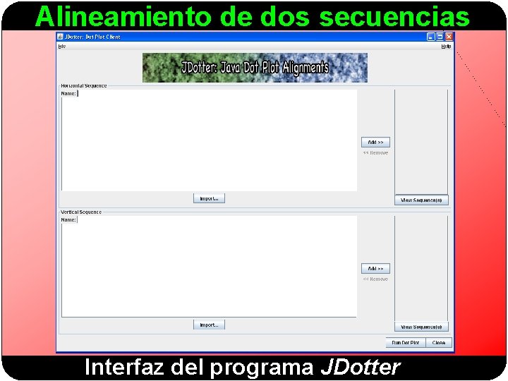 Alineamiento de dos secuencias Interfaz del programa JDotter 