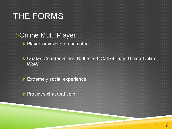 THE FORMS Online Multi-Player Players invisible to each other Quake, Counter-Strike, Battlefield, Call of