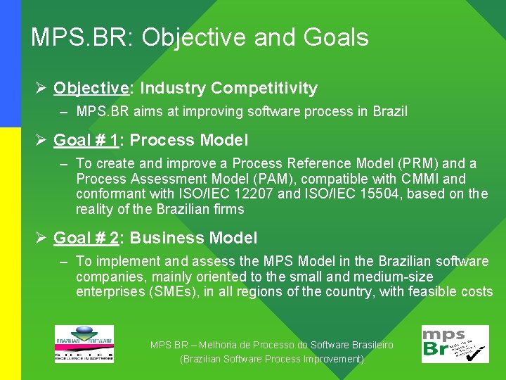 MPS. BR: Objective and Goals Ø Objective: Industry Competitivity – MPS. BR aims at