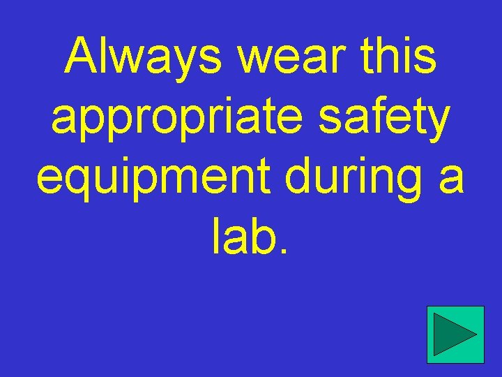 Always wear this appropriate safety equipment during a lab. 