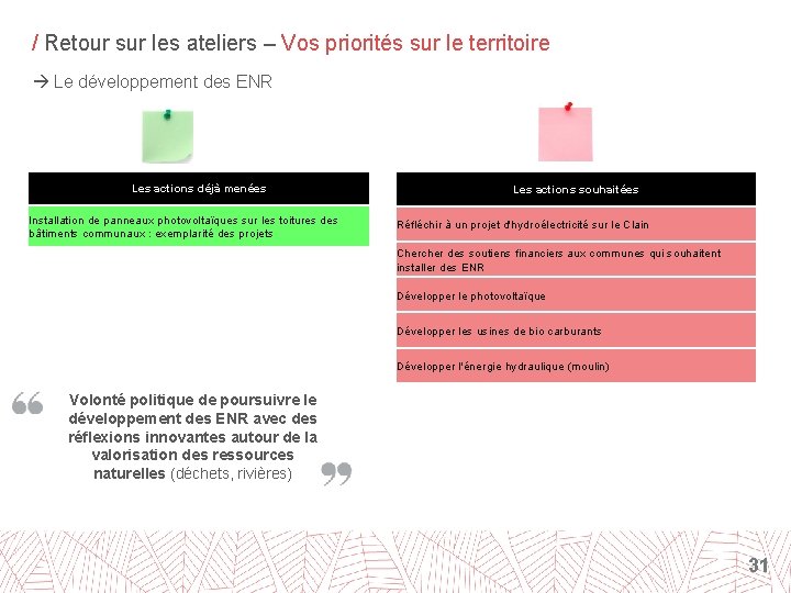 / Retour sur les ateliers – Vos priorités sur le territoire Le développement des