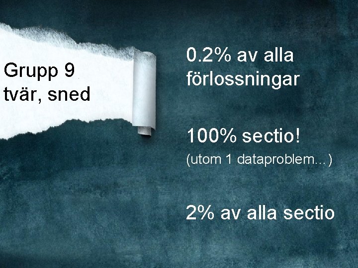 Grupp 9 tvär, sned 0. 2% av alla förlossningar 100% sectio! (utom 1 dataproblem…)