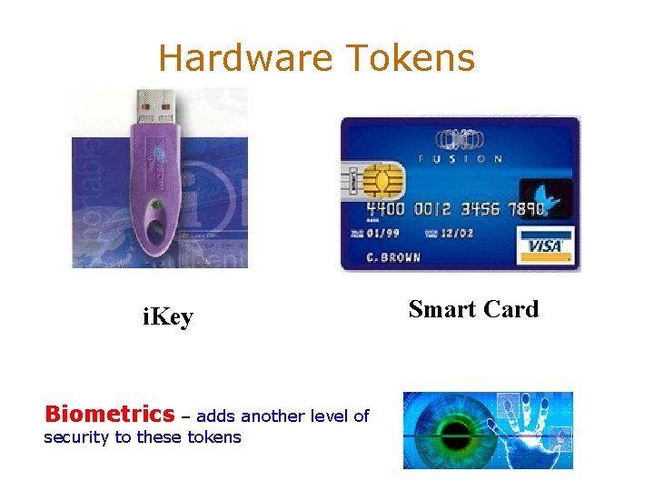 Hardware Tokens i. Key Biometrics – adds another level of security to these tokens