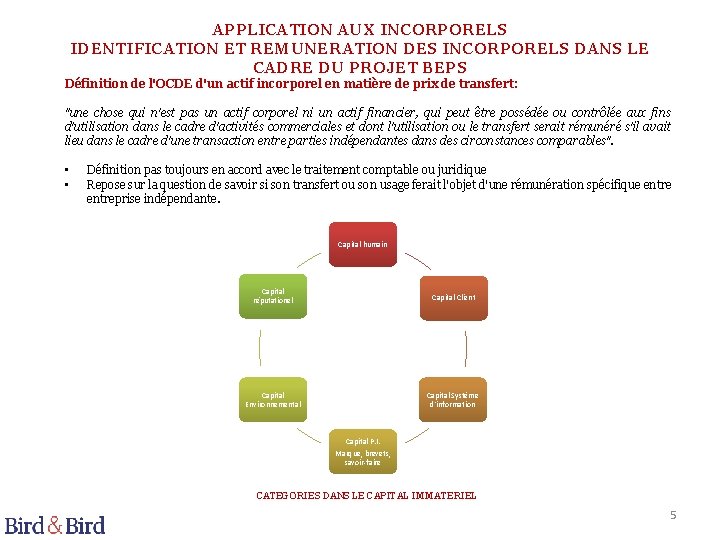 APPLICATION AUX INCORPORELS IDENTIFICATION ET REMUNERATION DES INCORPORELS DANS LE CADRE DU PROJET BEPS