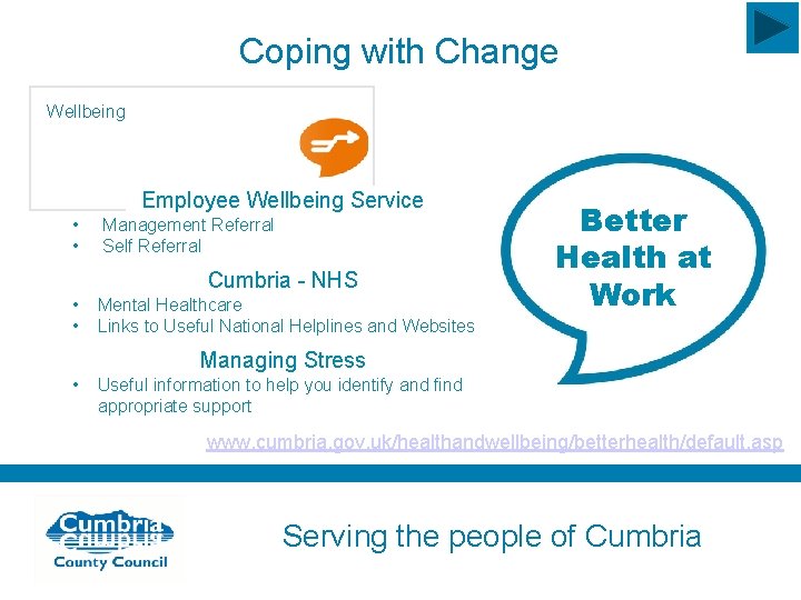 Coping with Change Wellbeing Employee Wellbeing Service • • Management Referral Self Referral Cumbria