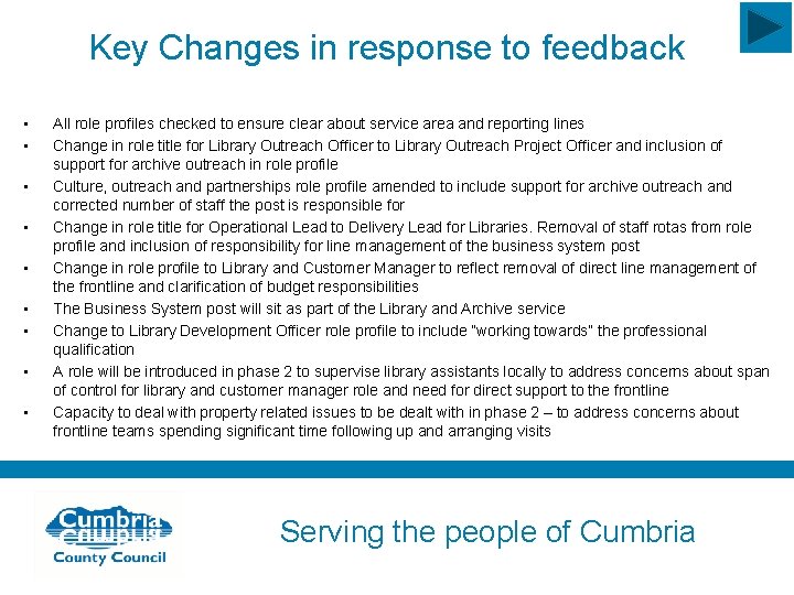 Key Changes in response to feedback • • • All role profiles checked to