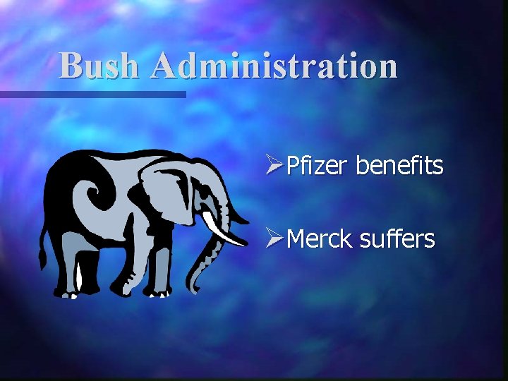 Bush Administration ØPfizer benefits ØMerck suffers 