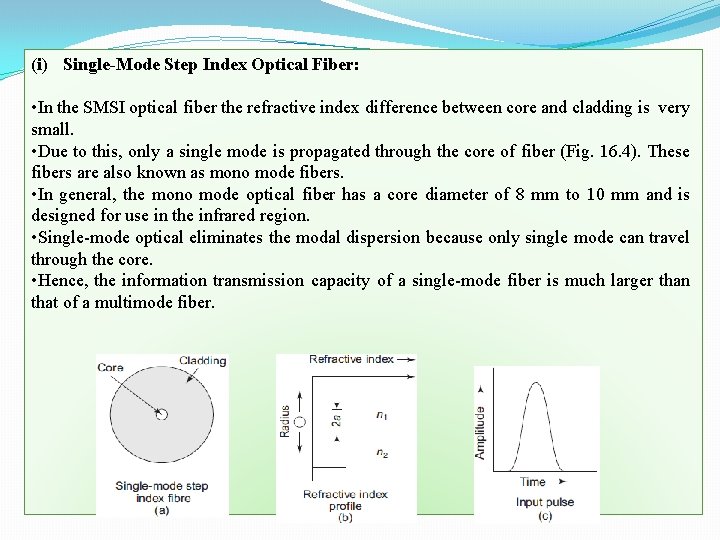 (i) Single-Mode Step Index Optical Fiber: • In the SMSI optical fiber the refractive