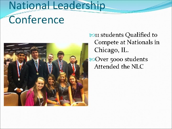 National Leadership Conference 11 students Qualified to Compete at Nationals in Chicago, IL. Over