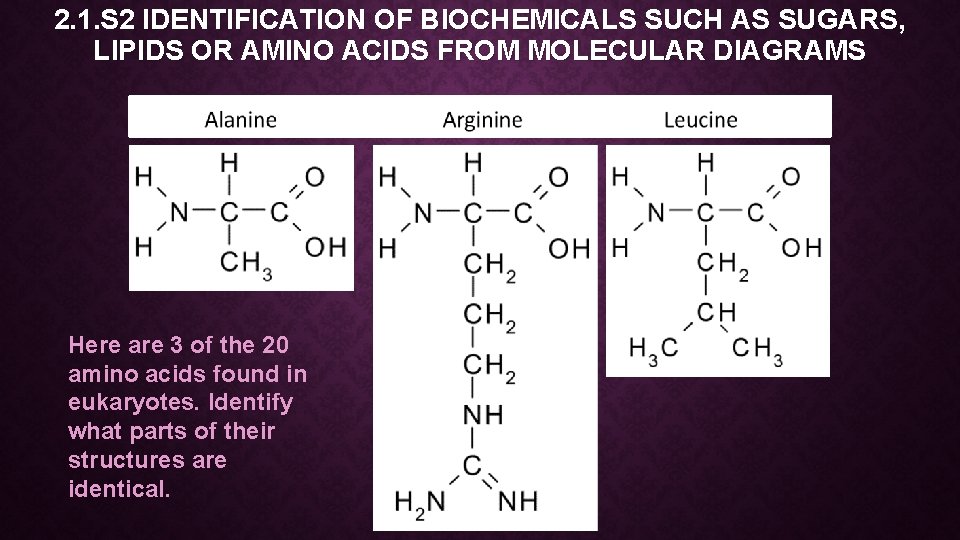 2. 1. S 2 IDENTIFICATION OF BIOCHEMICALS SUCH AS SUGARS, LIPIDS OR AMINO ACIDS