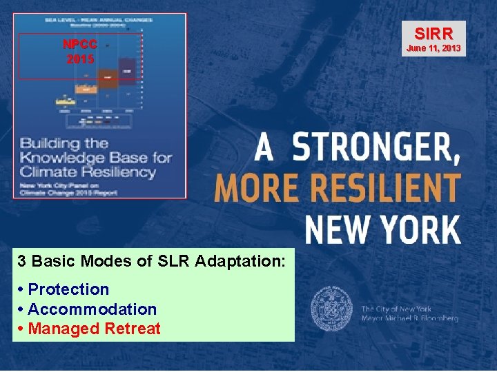 NPCC 2015 3 Basic Modes of SLR Adaptation: • Protection • Accommodation • Managed