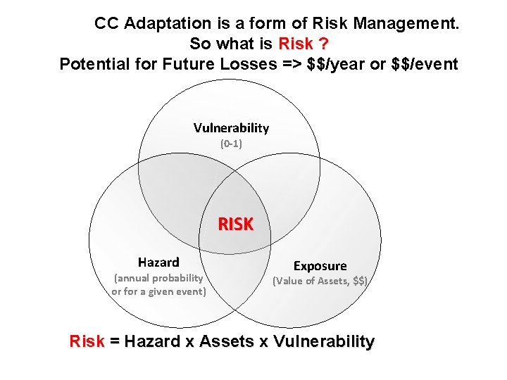 CC Adaptation is a form of Risk Management. So what is Risk ? Potential