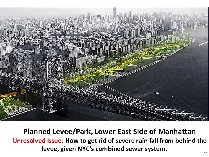 Planned Levee/Park, Lower East Side of Manhattan Unresolved Issue: How to get rid of