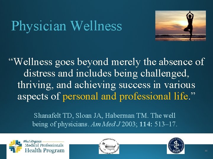 Physician Wellness “Wellness goes beyond merely the absence of distress and includes being challenged,