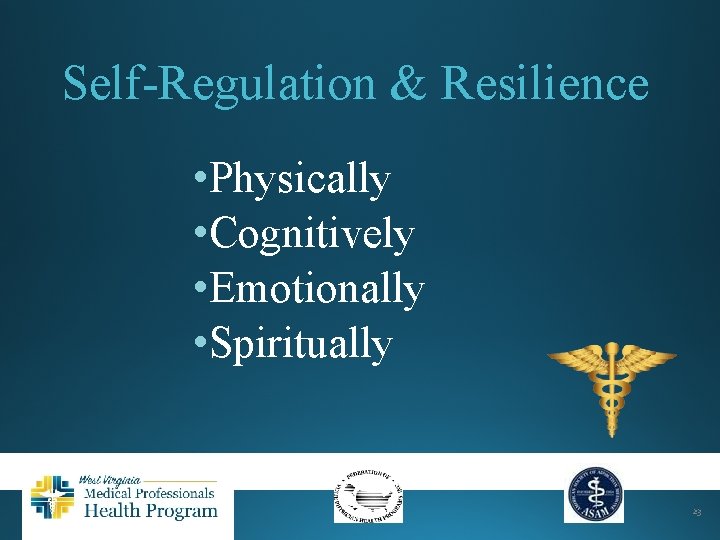 Self-Regulation & Resilience • Physically • Cognitively • Emotionally • Spiritually 23 