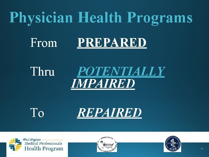 Physician Health Programs From Thru To PREPARED POTENTIALLY IMPAIRED REPAIRED 82 