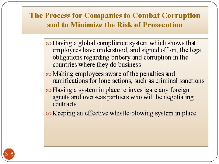 The Process for Companies to Combat Corruption and to Minimize the Risk of Prosecution