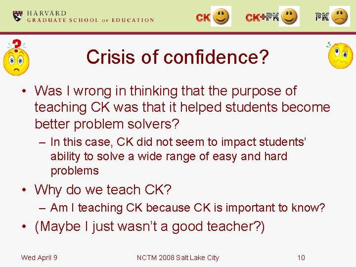 + PK PK Crisis of confidence? • Was I wrong in thinking that the
