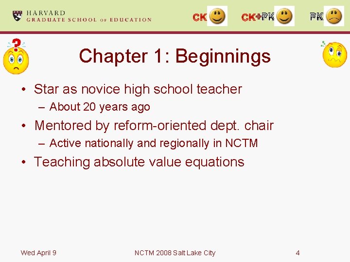 + PK PK Chapter 1: Beginnings • Star as novice high school teacher –