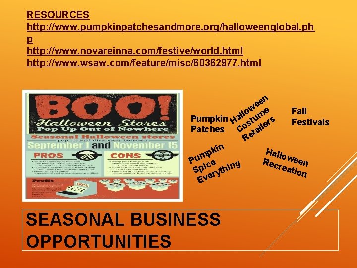 RESOURCES http: //www. pumpkinpatchesandmore. org/halloweenglobal. ph p http: //www. novareinna. com/festive/world. html http: //www.