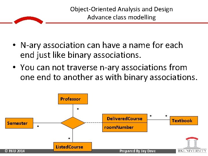 Object-Oriented Analysis and Design Advance class modelling • N-ary association can have a name