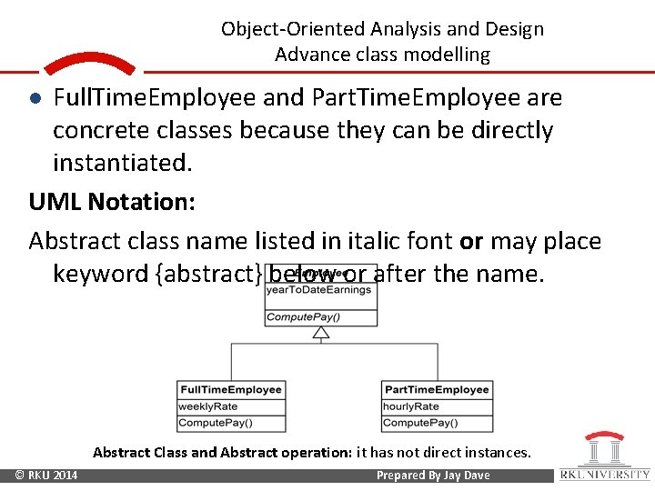 Object-Oriented Analysis and Design Advance class modelling Full. Time. Employee and Part. Time. Employee