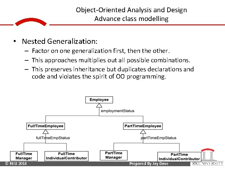 Object-Oriented Analysis and Design Advance class modelling • Nested Generalization: – Factor on one