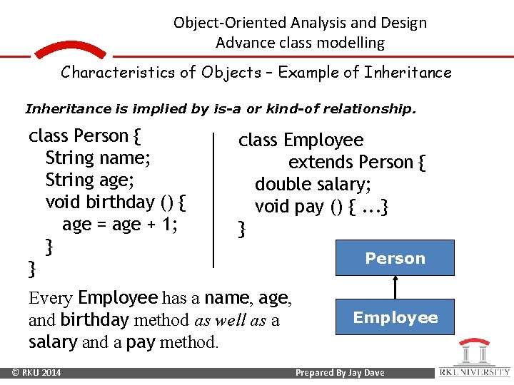 Object-Oriented Analysis and Design Advance class modelling Characteristics of Objects – Example of Inheritance