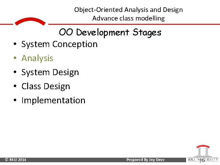 Object-Oriented Analysis and Design Advance class modelling OO Development Stages • • • System