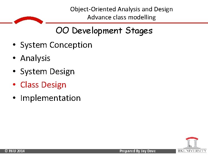 Object-Oriented Analysis and Design Advance class modelling OO Development Stages • • • System