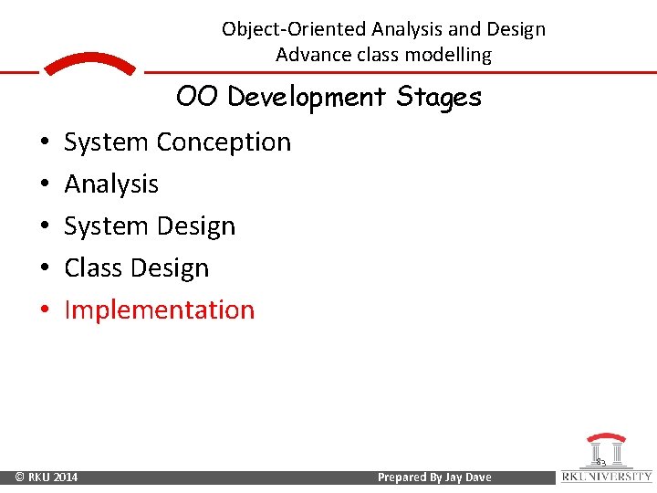 Object-Oriented Analysis and Design Advance class modelling OO Development Stages • • • System
