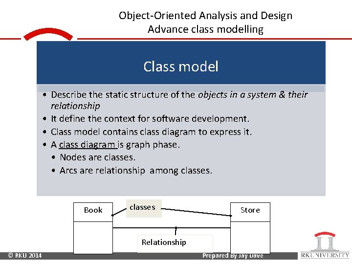 Object-Oriented Analysis and Design Advance class modelling Class model • Describe the static structure