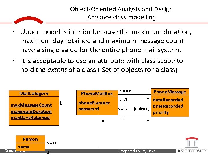 Object-Oriented Analysis and Design Advance class modelling • Upper model is inferior because the