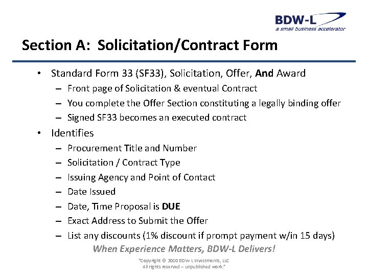 Section A: Solicitation/Contract Form • Standard Form 33 (SF 33), Solicitation, Offer, And Award