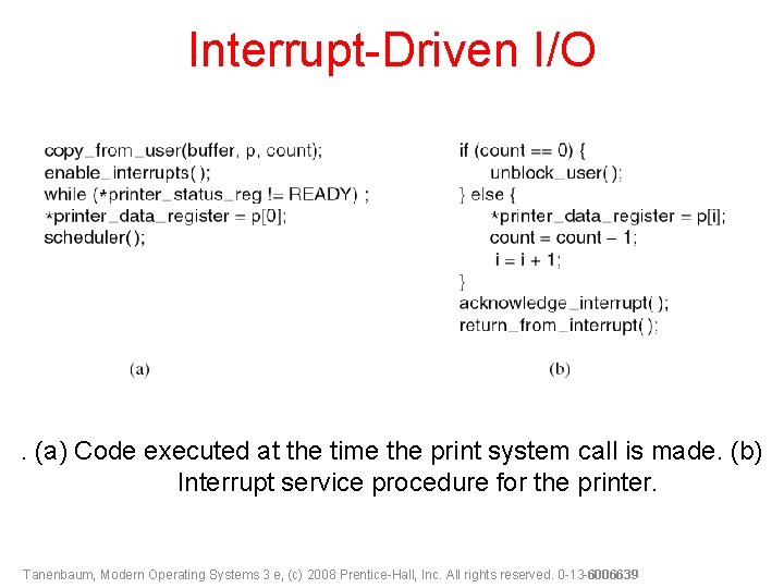 Interrupt-Driven I/O . (a) Code executed at the time the print system call is