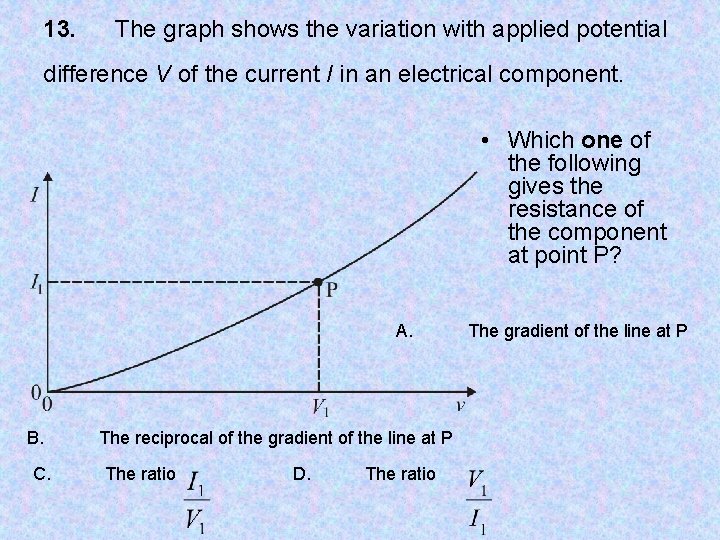 13. The graph shows the variation with applied potential difference V of the current