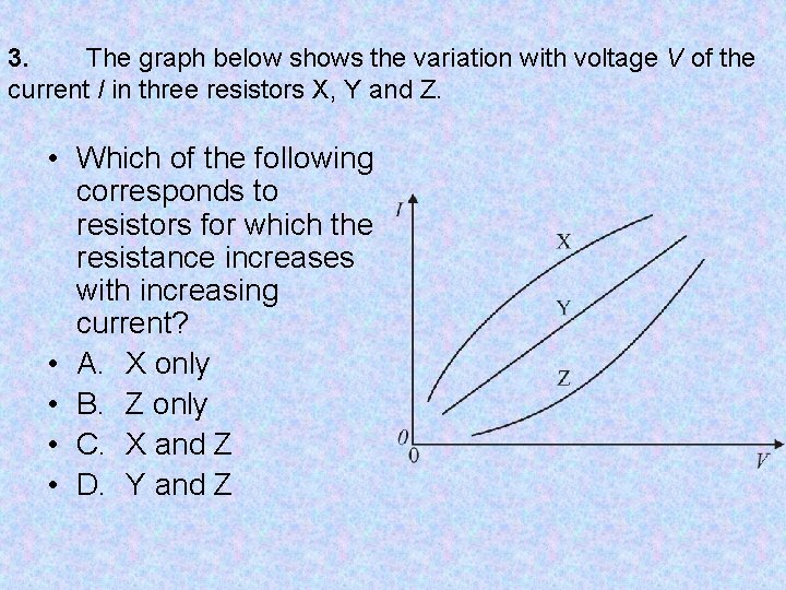 3. The graph below shows the variation with voltage V of the current I