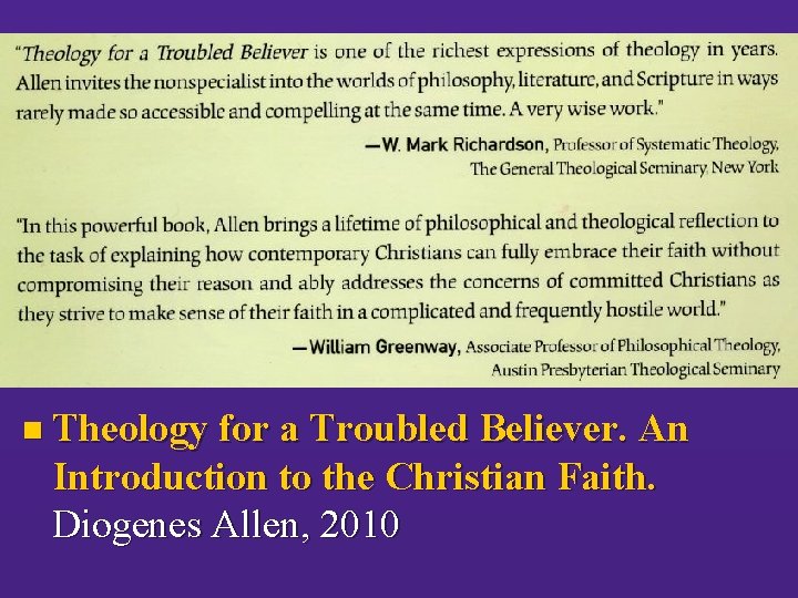 Reference n Theology for a Troubled Believer. An Introduction to the Christian Faith. Diogenes