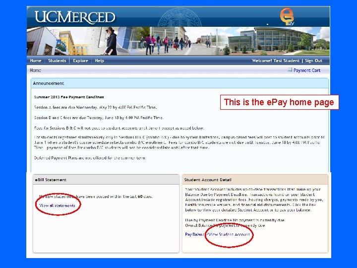 This is the e. Pay home page 