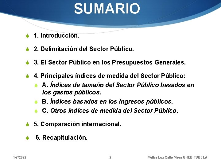 SUMARIO S 1. Introducción. S 2. Delimitación del Sector Público. S 3. El Sector