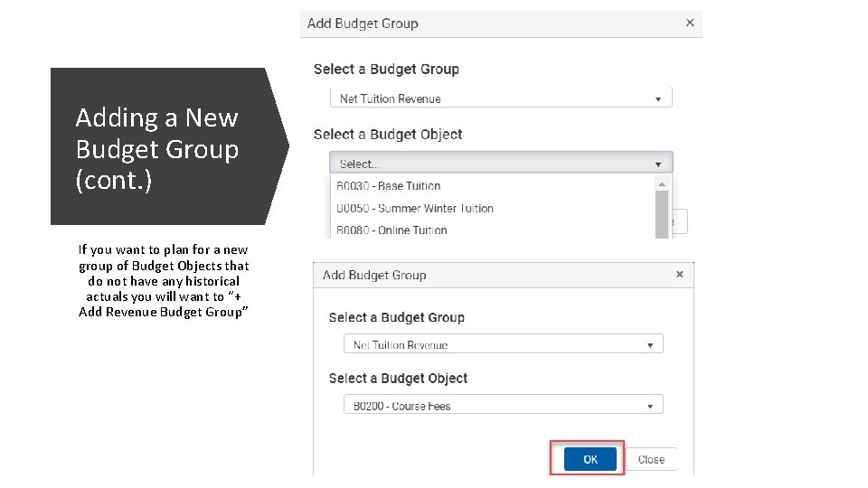 Adding a New Budget Group (cont. ) If you want to plan for a