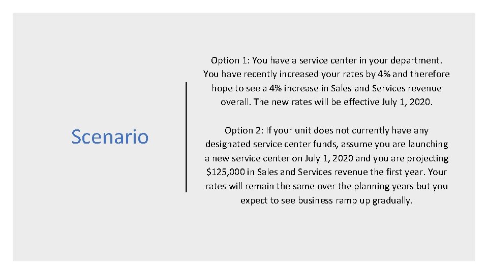 Option 1: You have a service center in your department. You have recently increased