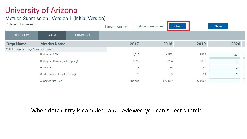 When data entry is complete and reviewed you can select submit. 