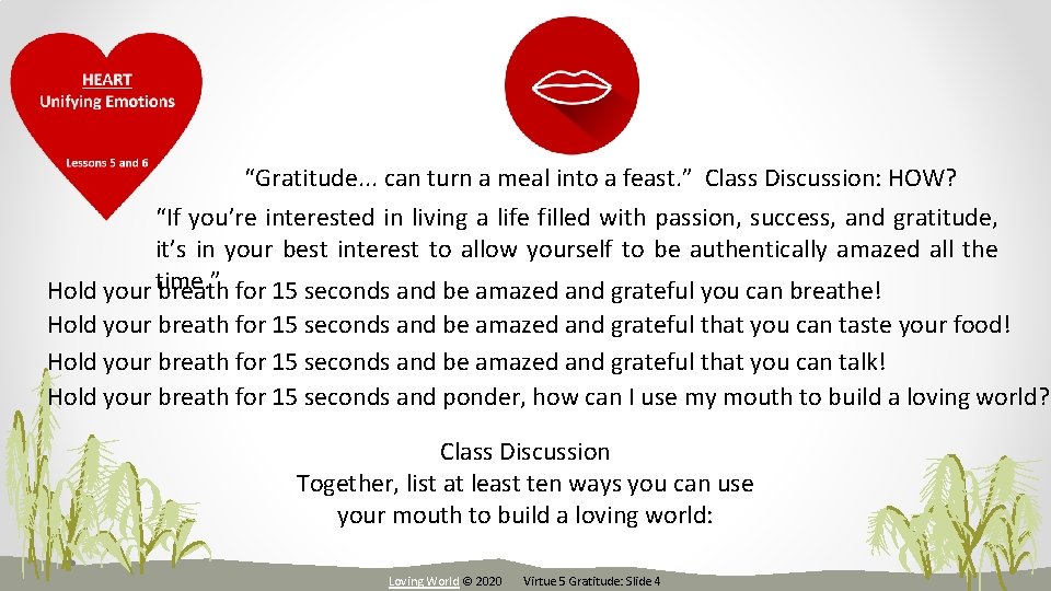 “Gratitude. . . can turn a meal into a feast. ” Class Discussion: HOW?