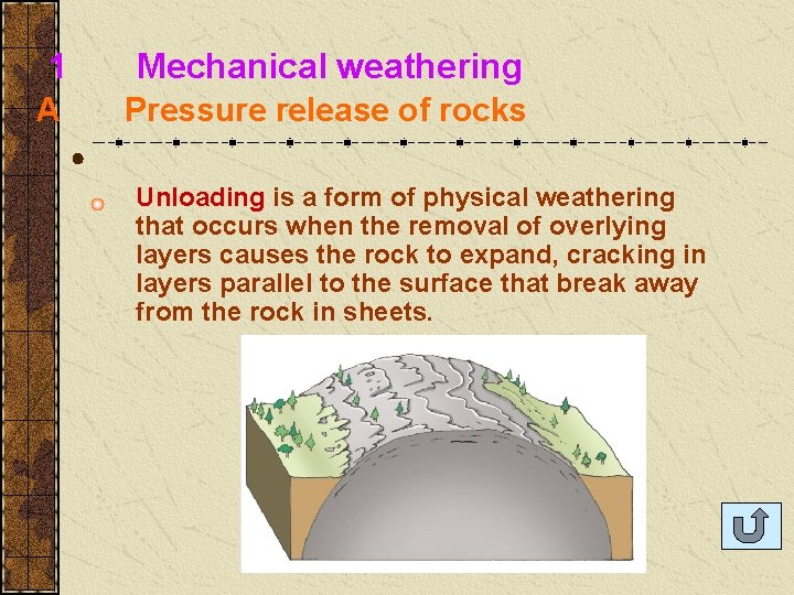 1 Mechanical weathering A Pressure release of rocks Unloading is a form of physical