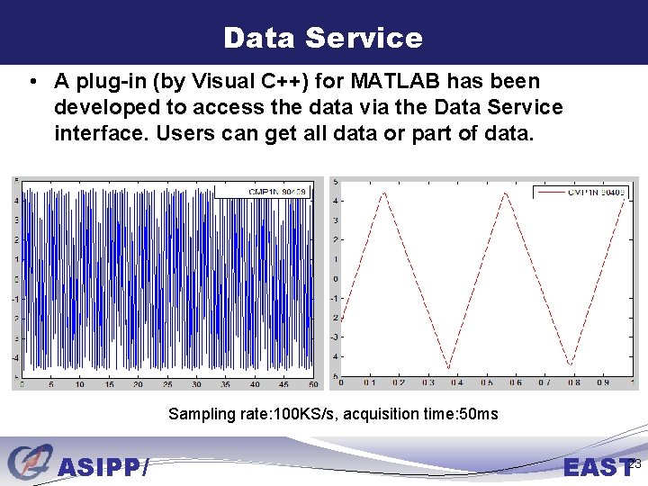 Data Service • A plug-in (by Visual C++) for MATLAB has been developed to