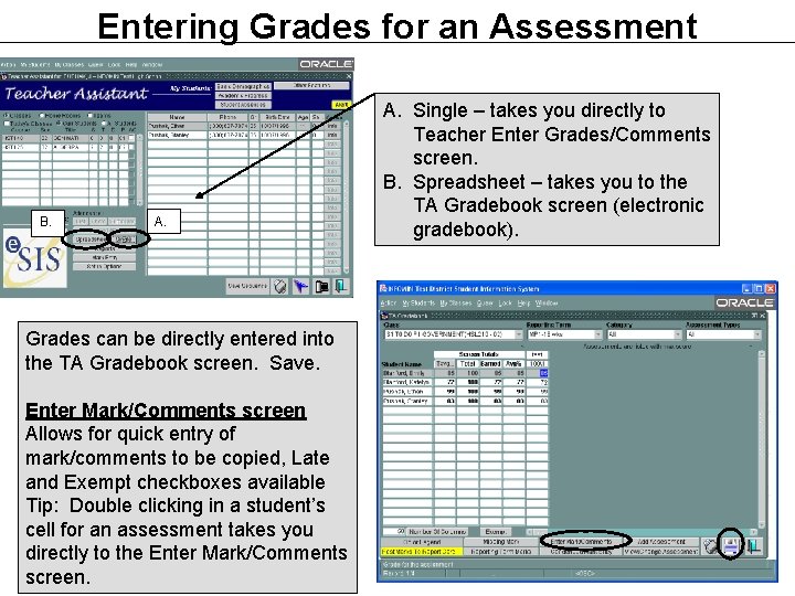 Entering Grades for an Assessment B. A. Grades can be directly entered into the Entering Grades for an Assessment B. A. Grades can be directly entered into the