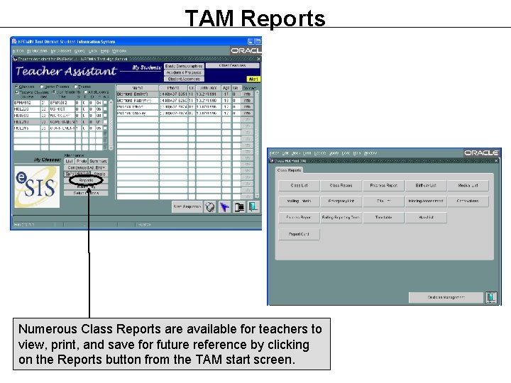 TAM Reports Numerous Class Reports are available for teachers to view, print, and save TAM Reports Numerous Class Reports are available for teachers to view, print, and save
