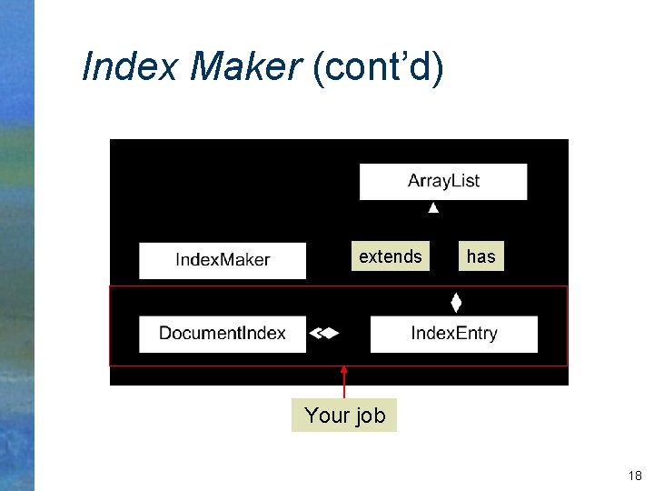 Index Maker (cont’d) extends has Your job 18 